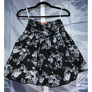 Nanno Collection Black White Floral Skirt Smocked Waist Flared Lined Xtra Small